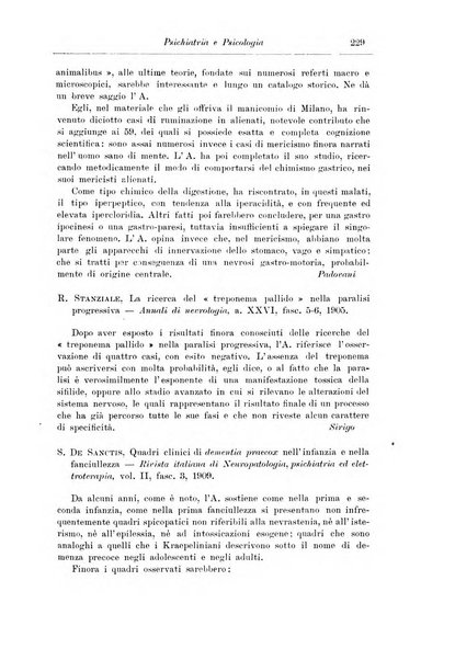 Note e riviste di psichiatria Manicomio provinciale di Pesaro