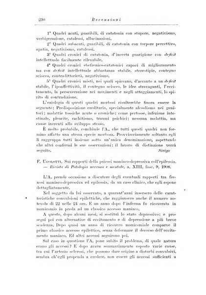 Note e riviste di psichiatria Manicomio provinciale di Pesaro