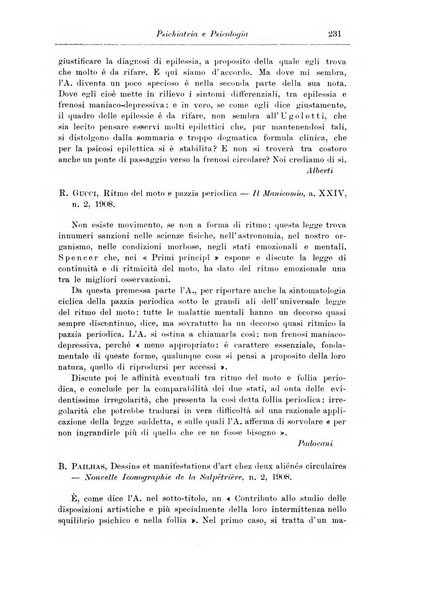 Note e riviste di psichiatria Manicomio provinciale di Pesaro