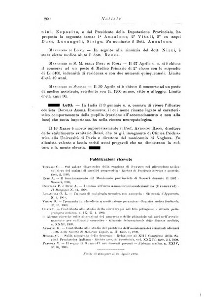 Note e riviste di psichiatria Manicomio provinciale di Pesaro