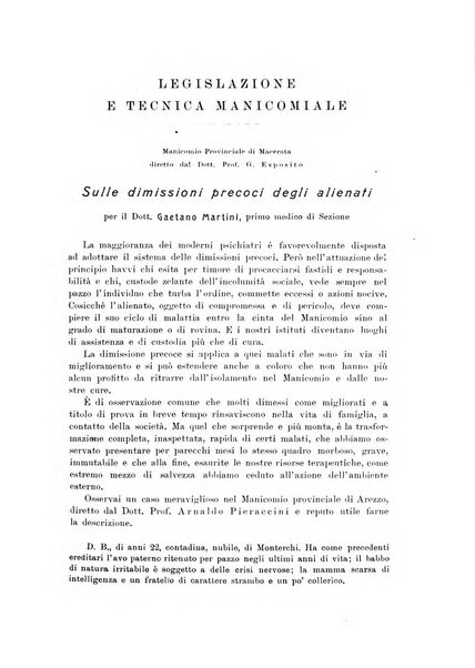 Note e riviste di psichiatria Manicomio provinciale di Pesaro