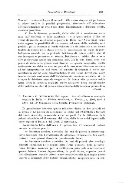 Note e riviste di psichiatria Manicomio provinciale di Pesaro