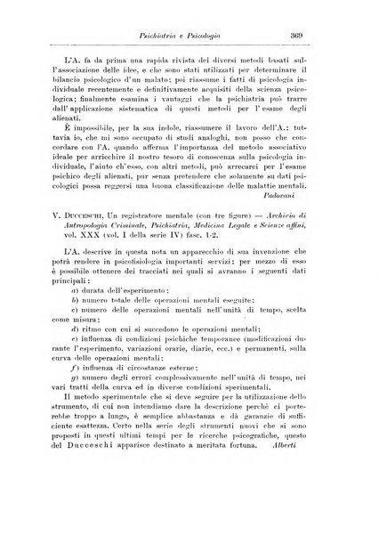 Note e riviste di psichiatria Manicomio provinciale di Pesaro