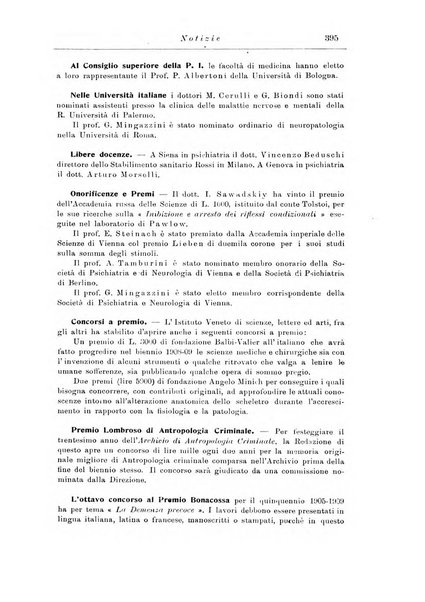 Note e riviste di psichiatria Manicomio provinciale di Pesaro