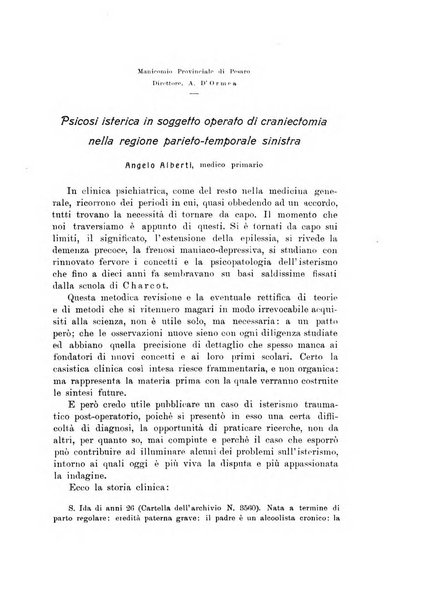 Note e riviste di psichiatria Manicomio provinciale di Pesaro