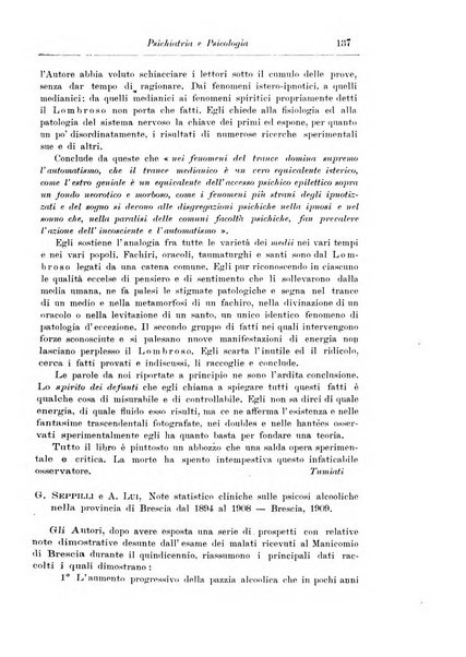 Note e riviste di psichiatria Manicomio provinciale di Pesaro