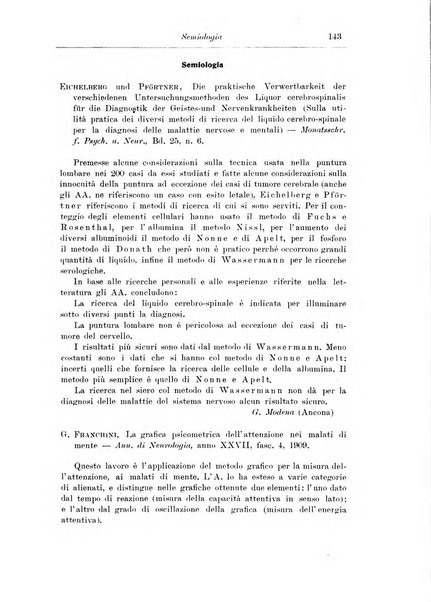 Note e riviste di psichiatria Manicomio provinciale di Pesaro