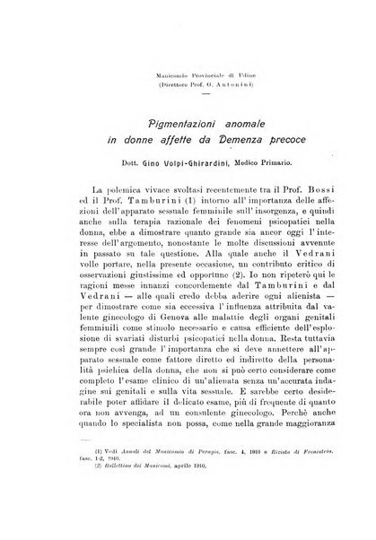 Note e riviste di psichiatria Manicomio provinciale di Pesaro