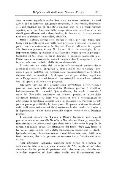 Note e riviste di psichiatria Manicomio provinciale di Pesaro