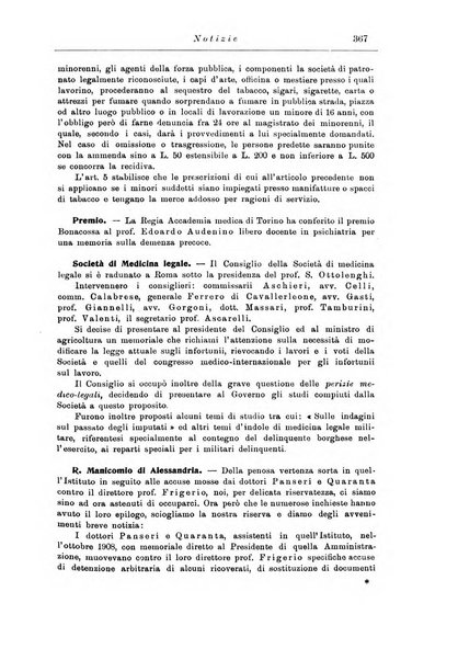 Note e riviste di psichiatria Manicomio provinciale di Pesaro