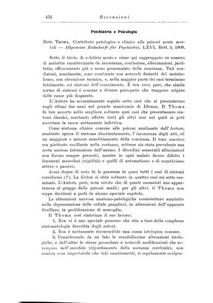 Note e riviste di psichiatria Manicomio provinciale di Pesaro