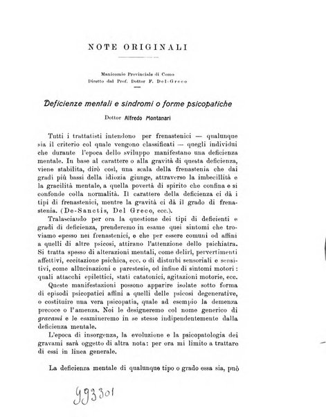 Note e riviste di psichiatria Manicomio provinciale di Pesaro