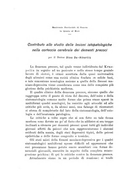 Note e riviste di psichiatria Manicomio provinciale di Pesaro