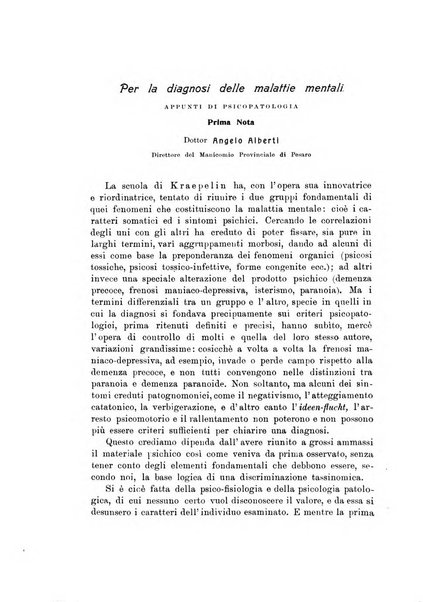 Note e riviste di psichiatria Manicomio provinciale di Pesaro