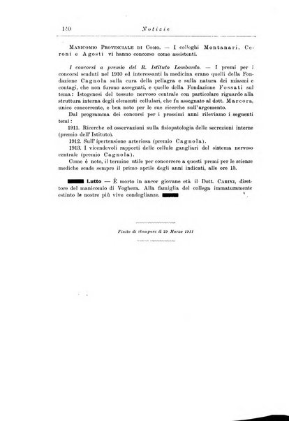 Note e riviste di psichiatria Manicomio provinciale di Pesaro