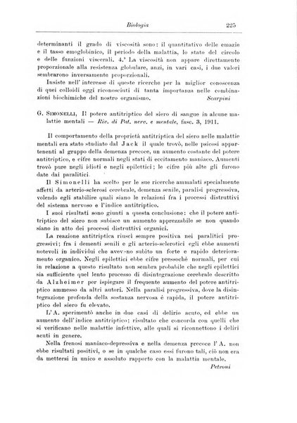 Note e riviste di psichiatria Manicomio provinciale di Pesaro