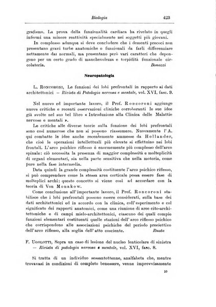 Note e riviste di psichiatria Manicomio provinciale di Pesaro