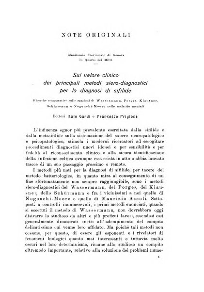 Note e riviste di psichiatria Manicomio provinciale di Pesaro