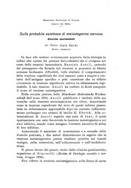 Note e riviste di psichiatria Manicomio provinciale di Pesaro