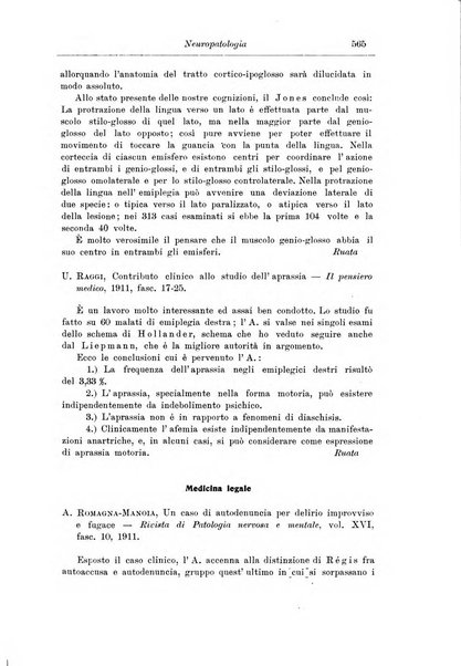 Note e riviste di psichiatria Manicomio provinciale di Pesaro