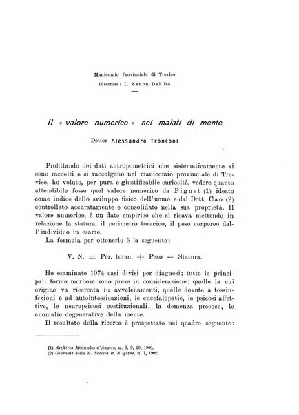 Note e riviste di psichiatria Manicomio provinciale di Pesaro