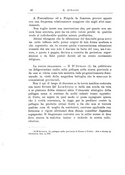 Note e riviste di psichiatria Manicomio provinciale di Pesaro