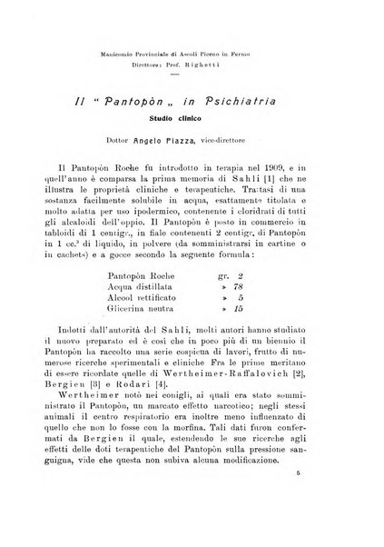 Note e riviste di psichiatria Manicomio provinciale di Pesaro