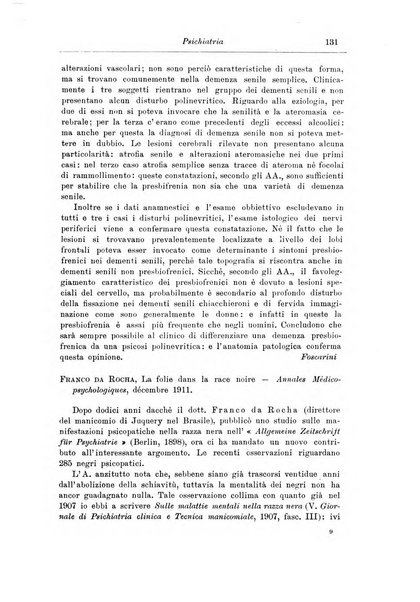 Note e riviste di psichiatria Manicomio provinciale di Pesaro