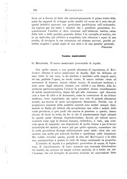 Note e riviste di psichiatria Manicomio provinciale di Pesaro