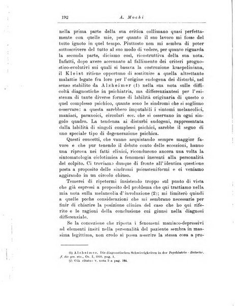 Note e riviste di psichiatria Manicomio provinciale di Pesaro