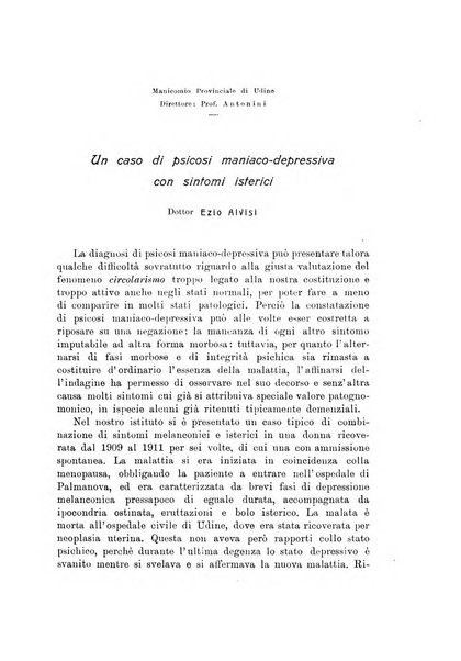 Note e riviste di psichiatria Manicomio provinciale di Pesaro