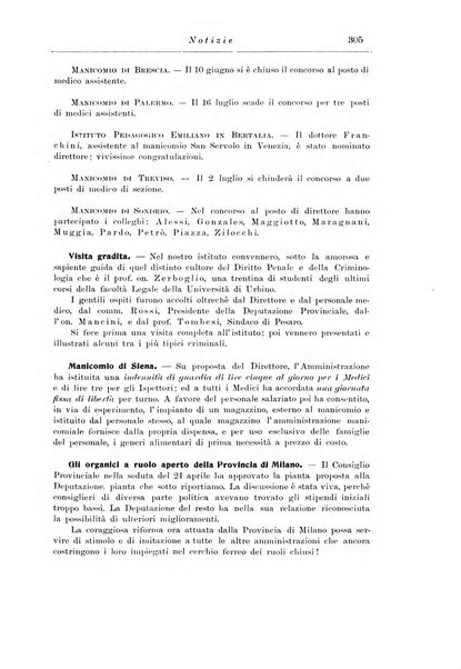 Note e riviste di psichiatria Manicomio provinciale di Pesaro