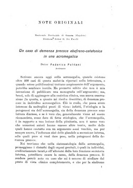 Note e riviste di psichiatria Manicomio provinciale di Pesaro