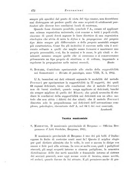 Note e riviste di psichiatria Manicomio provinciale di Pesaro