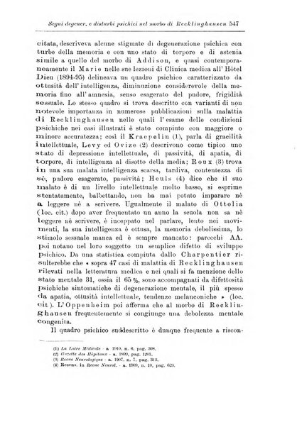 Note e riviste di psichiatria Manicomio provinciale di Pesaro