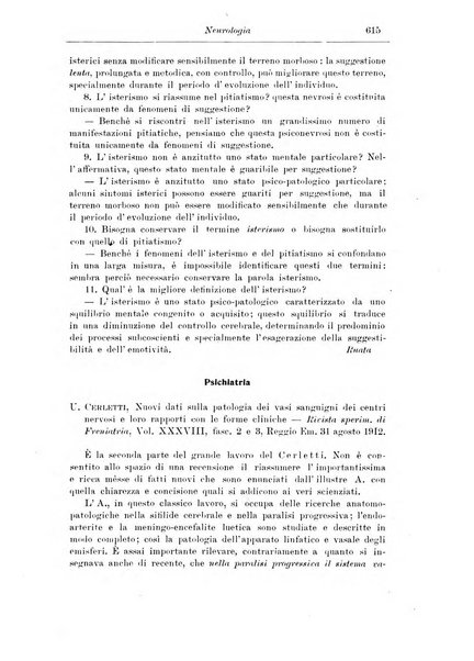 Note e riviste di psichiatria Manicomio provinciale di Pesaro