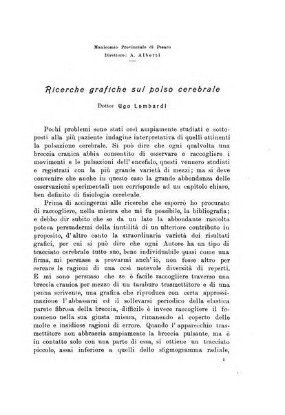 Note e riviste di psichiatria Manicomio provinciale di Pesaro