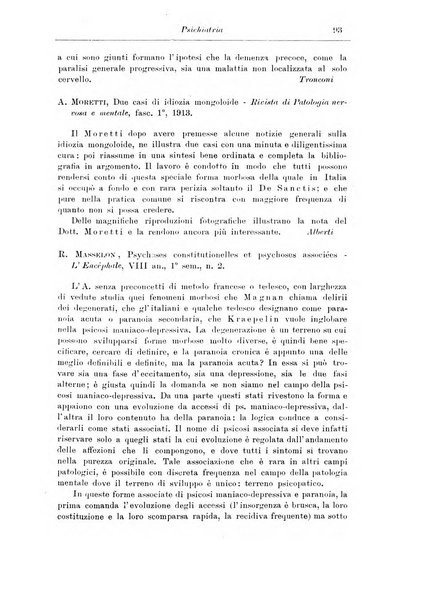 Note e riviste di psichiatria Manicomio provinciale di Pesaro