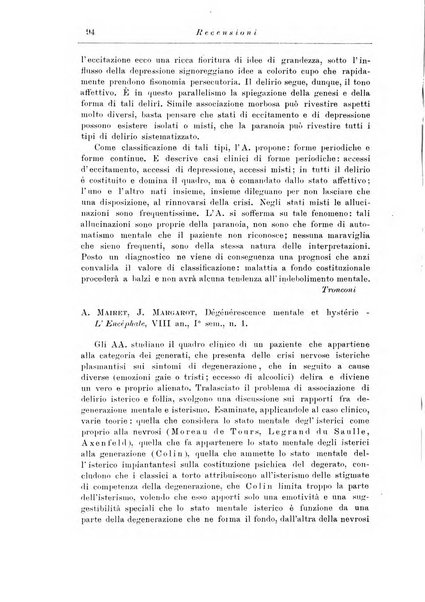 Note e riviste di psichiatria Manicomio provinciale di Pesaro