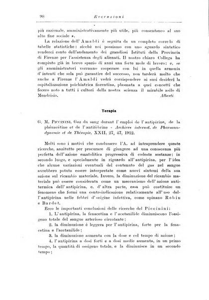 Note e riviste di psichiatria Manicomio provinciale di Pesaro