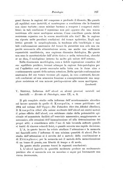 Note e riviste di psichiatria Manicomio provinciale di Pesaro