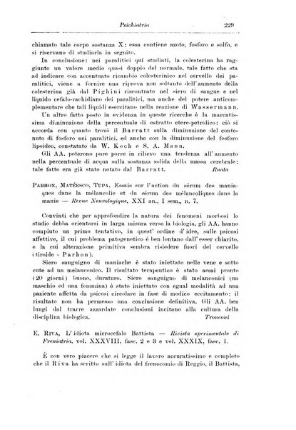 Note e riviste di psichiatria Manicomio provinciale di Pesaro