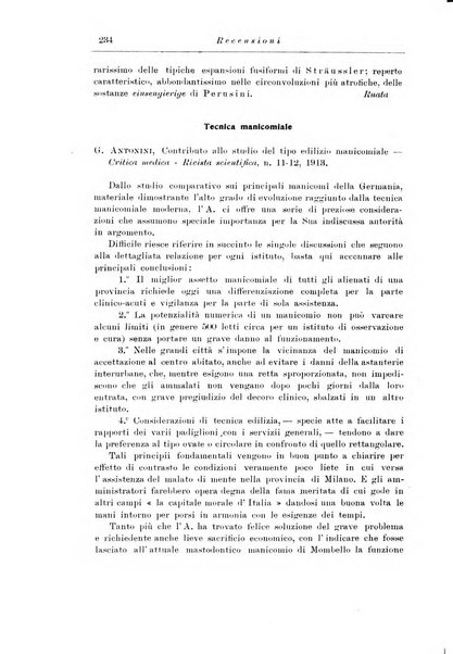 Note e riviste di psichiatria Manicomio provinciale di Pesaro