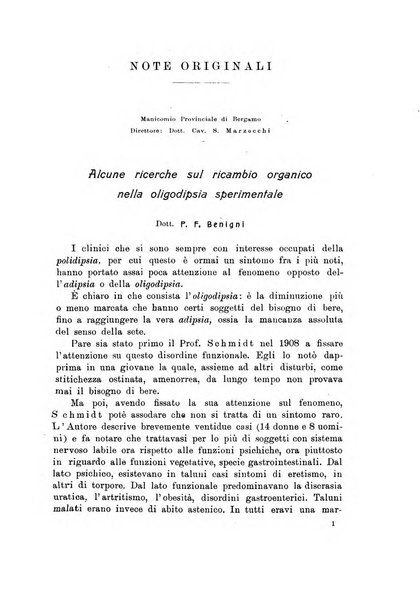 Note e riviste di psichiatria Manicomio provinciale di Pesaro