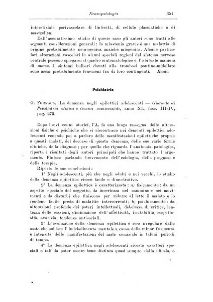 Note e riviste di psichiatria Manicomio provinciale di Pesaro