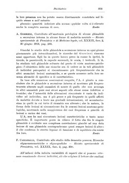 Note e riviste di psichiatria Manicomio provinciale di Pesaro