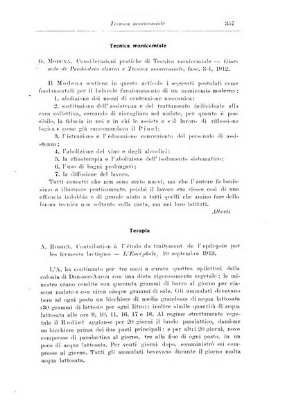 Note e riviste di psichiatria Manicomio provinciale di Pesaro