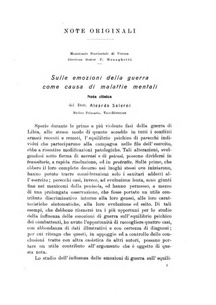 Note e riviste di psichiatria Manicomio provinciale di Pesaro