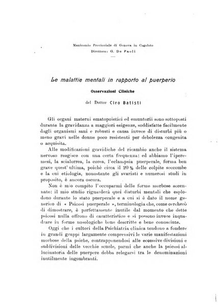 Note e riviste di psichiatria Manicomio provinciale di Pesaro