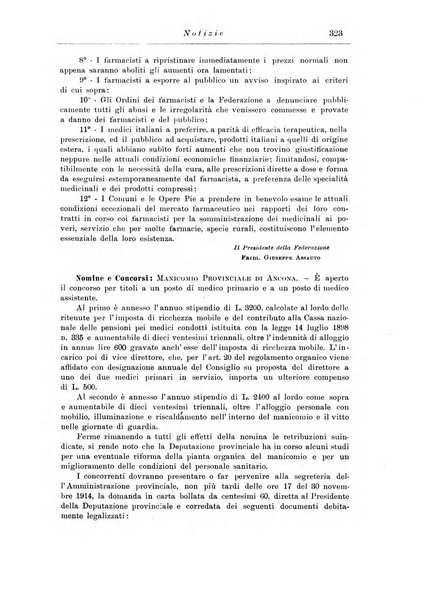 Note e riviste di psichiatria Manicomio provinciale di Pesaro